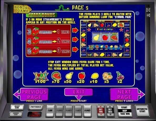 таблица бонусов Fruit Cocktail таблица бонусов Fruit Cocktail