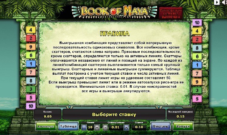 правила игры Book of Maya правила игры Book of Maya