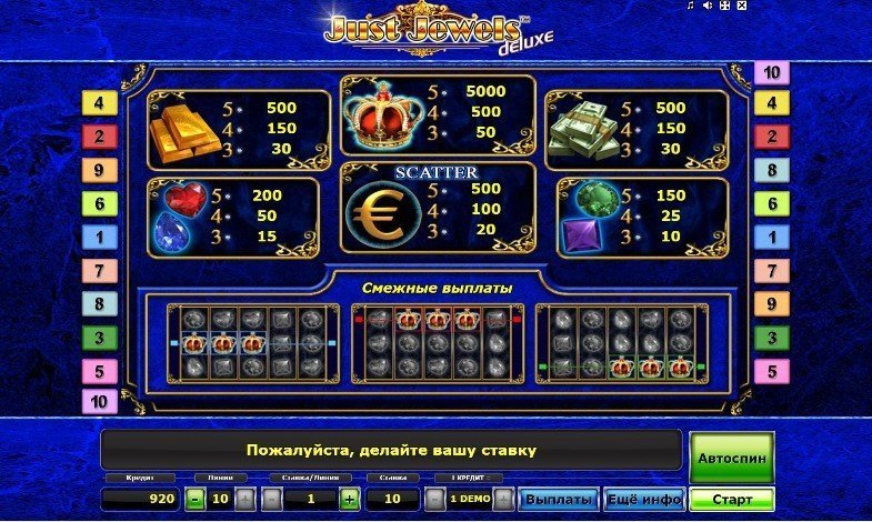 таблица выплат Just jewels Deluxe таблица выплат Just jewels Deluxe