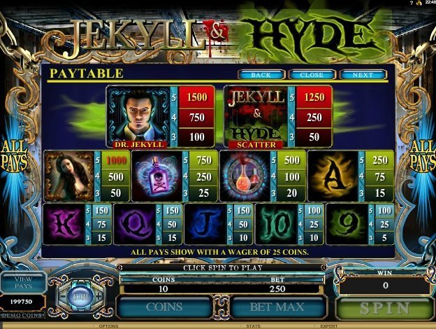 таблица выплат Jekyll and Hyde таблица выплат Jekyll and Hyde
