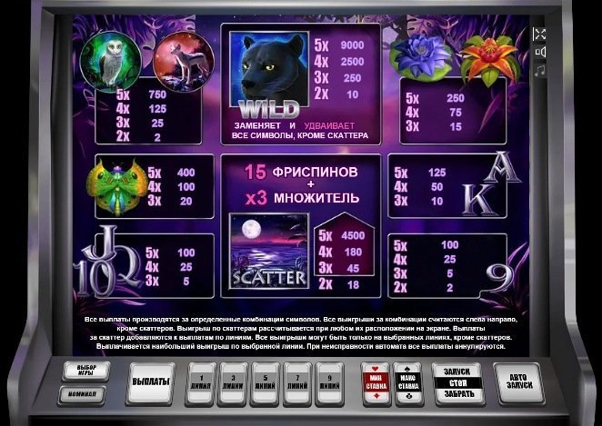 таблица выплат Panther Moon таблица выплат Panther Moon
